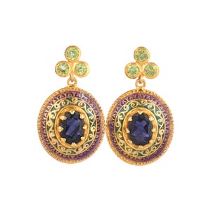 Blauer Saphir & Peridot 14K Gold Vermeil über Sterling Silber Emaille Ohrring