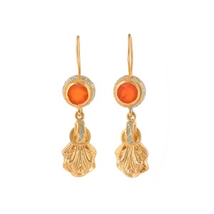 Orecchino smaltato Art Déco in argento sterling con corniola in oro 14 carati vermeil