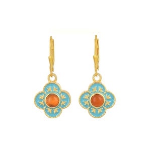 Orecchino smaltato Art Déco in argento sterling con corniola in oro 14 carati vermeil