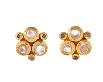 Moonstone & Diamond Vermeil 14K Gold Over Sterling Silver Stud Earring