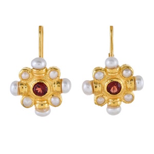 Garnet & Pearl Vermeil 14K Gold Over Sterling Silver Earring