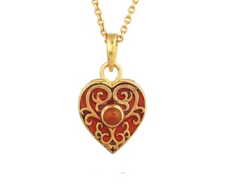 Carnelian 14K Gold Vermeil Over Sterling Silver Art Deco Enameled Pendant