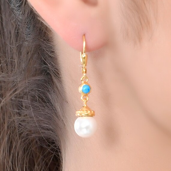 Fresh Water Pearl & Turquoise 14K Gold Vermeil Over Sterling