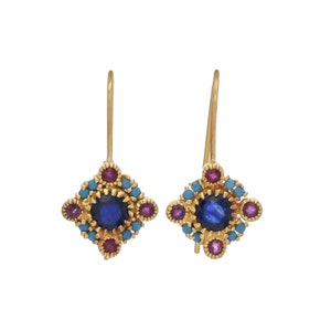 Blue Sapphire , Ruby & Turquoise Vermeil 14K Gold Over Sterling Silver Earring