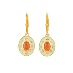 Orecchino smaltato Art Déco in argento sterling con corniola in oro 14 carati vermeil