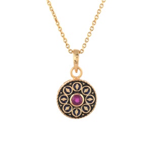 Ruby 14K Gold Vermeil Over Sterling Silver Art Deco Enameled Pendant
