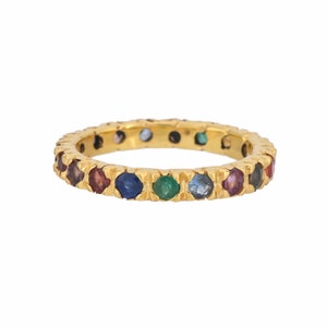 Emerald, Ruby & Multi Colored Sapphire 14K Gold Vermeil Over Sterling Silver Eternity Band