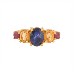 Blue Sapphire, Ruby & Citrine 14K Gold Vermeil Over Sterling Silver Ring
