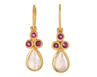 Ruby & Moonstone Vermeil 14K Gold Over Sterling Silver Earring
