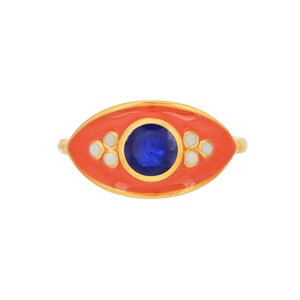 Blue Sapphire & Pearl 14K Gold Vermeil Over Sterling Silver Enameled Art Deco Ring