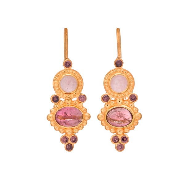 Pink Tourmaline & Moonstone 14K Gold Vermeil Over Sterling Silver Earring