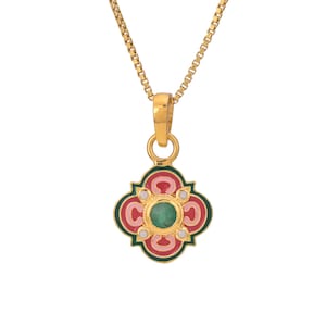 Colgante esmaltado Art Déco con esmeralda y perla de oro vermeil de 14 quilates sobre plata de ley