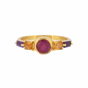 Ruby, Citrine & Amethyst 14K Gold Vermeil Over Sterling Silver Ring