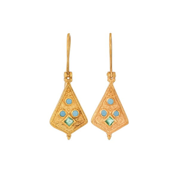 Turquoise & Emerald  Vermeil 14K Gold Over Sterling Silver Earring