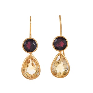 Brinco Garnet & Citrino Vermeil ouro 14K sobre prata esterlina