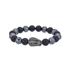 Rose Cut Diamond Oxidized Sterling Silver Bracelet: Hematite & Black Onyx Beads