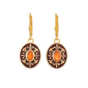 Orecchino smaltato Art Déco in argento sterling con corniola in oro 14 carati vermeil