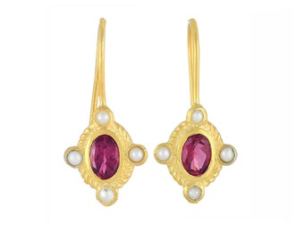 Pink Turmalin & Perle Vermeil 14K Gold über Sterling Silber Ohrringe