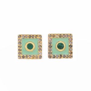 Emerald & Diamond 14K Gold Vermeil Over Sterling Silver Enameled Stud Earring