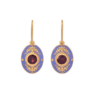 Granat-Ohrring aus 14-karätigem Gold-Vermeil mit emailliertem Art-déco-Sterlingsilber