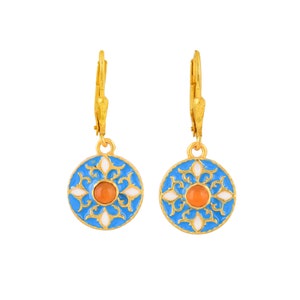 Orecchino Art Déco smaltato in vermeil oro 14K con corniola su argento sterling
