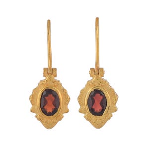 Brinco de ouro 14K sobre prata esterlina granada vermeil