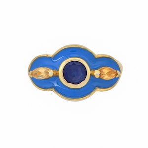 Blue Sapphire & Citrine 14K Gold Vermeil Over Sterling Silver Art Deco Enameled Ring