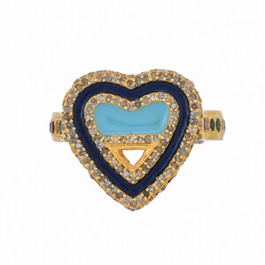 Diamond, Ruby & Sapphire 14K Gold Vermeil Heart Ring - Size 7