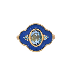 London Topaz & Turquoise 14K Gold Vermeil Over Sterling Silver Art Deco Enameled Ring