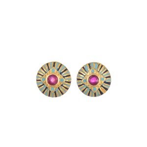 Ruby Vermeil 14K Gold Over Sterling Silver Enameled Stud Earring