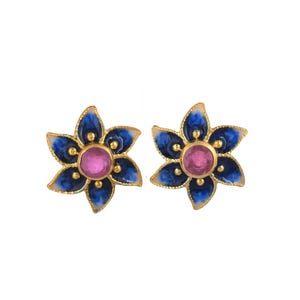 Ruby 14K Gold Vermeil Over Sterling Silver Enameled Stud Earring