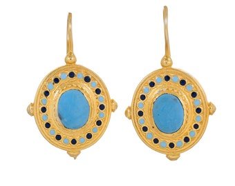 Turquoise Vermeil 14K Gold Over Sterling Silver Enamelled Earring