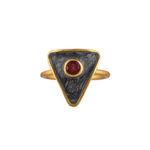 Garnet 14K Gold Vermeil Over Sterling Silver Art Deco Enameled Ring