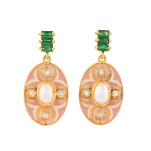 Emerald & Pearl Vermeil 14K Gold Over Sterling Silver Enameled Earring