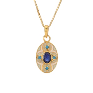 Blau Saphir & Türkis 14K Gold Vermeil über Sterling Silber Emaille Anhänger