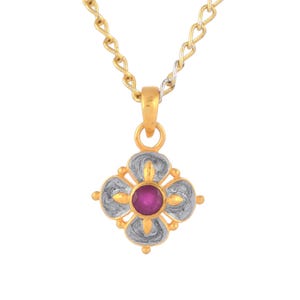 Ruby 14K Gold Vermeil Over Sterling Silver Art Deco Enameled Pendant