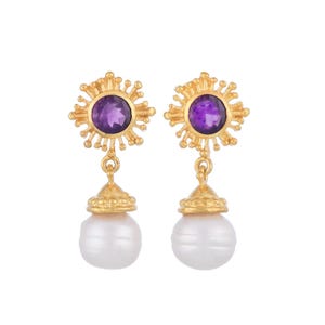 Amethyst & Pearl Vermeil 14K Gold Over Sterling Silver Earring