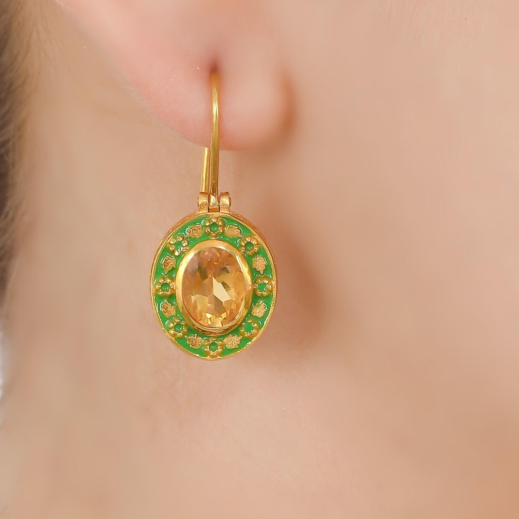 Boucles D'oreilles Modernistes En Argent Massif Or Vermeil Avec Citrine Naturelle