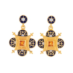 Citrine Vermeil 14K Gold Over Sterling Silver Enameled Earring