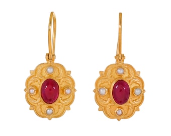 Ruby & Pearl Vermeil 14K Gold Over Sterling Silver Earring