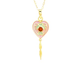 Carnelian 14K Gold Vermeil Over Sterling Silver Art Deco Enameled Pendant