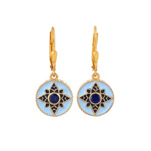 Blauer Saphir Vermeil 14K Gold über Sterling Silber Emaille Ohrring