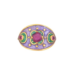 Ruby & Pink Tourmaline 14K Gold Vermeil Over Sterling Silver Enameled Ring