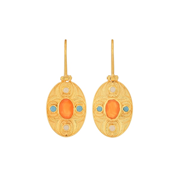 Carnelian, Turquoise & Pearl 14K Gold Vermeil Over Sterling Silver Earring