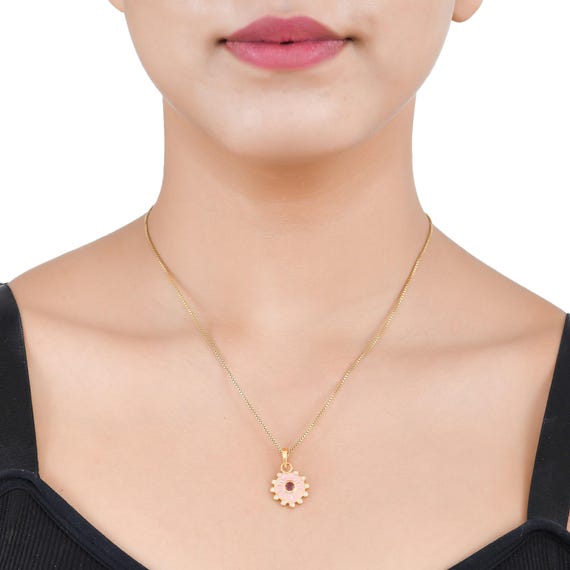 Collier Pendentif Ancien - Perle Fine, Or Rose Et Tourmalines - Bijou Vintage Occasion