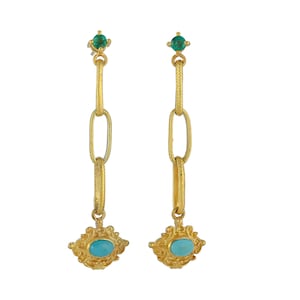 Emerald & Turquoise 14K Gold Vermeil Over Sterling Silver Earring