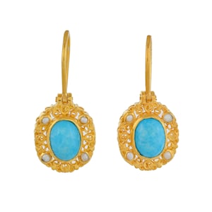 Türkis & Perle Vermeil 14K Gold über Sterling Silber Ohrring