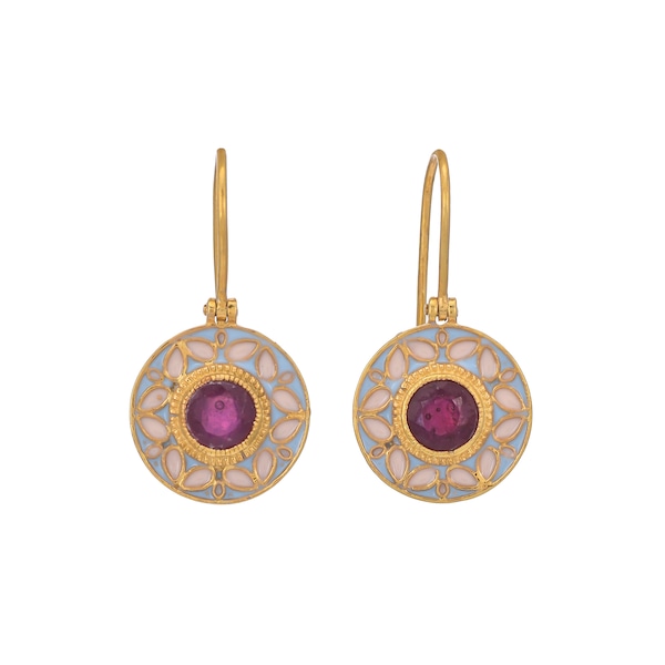 Ruby 14K Gold Vermeil Over Sterling Silver Enameled Earring