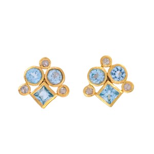 Diamond & Blue Topaz 14K Gold Vermeil Over Sterling Silver Stud Earring