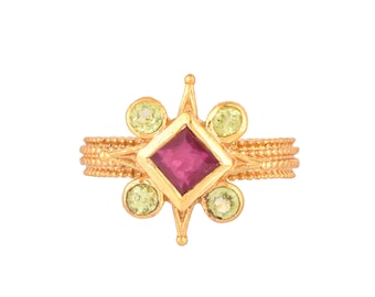 Ruby & Peridot 14K Gold Vermeil Over Sterling Silver Ring